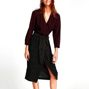 Zara Polka Dot Wrap midi dress black colorful